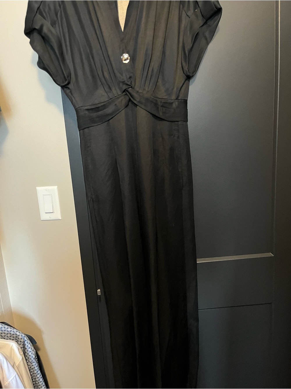 Sandro Black V-Neck Knot-Waist Maxi Dress